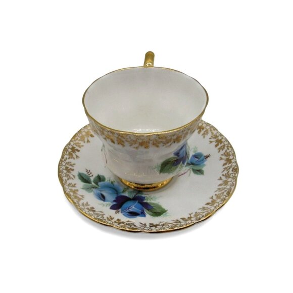 WINDSOR Blue Floral Teacup and Saucer England Vintage - Picture 3 of 11
